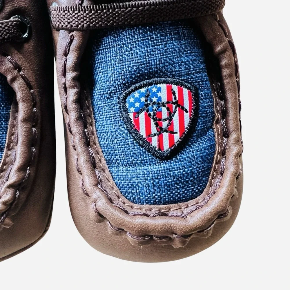 NWT Ariat Boys Lil' Stompers USA Spitfire Logo Lightweight Brown Blue Shoes Sz 4